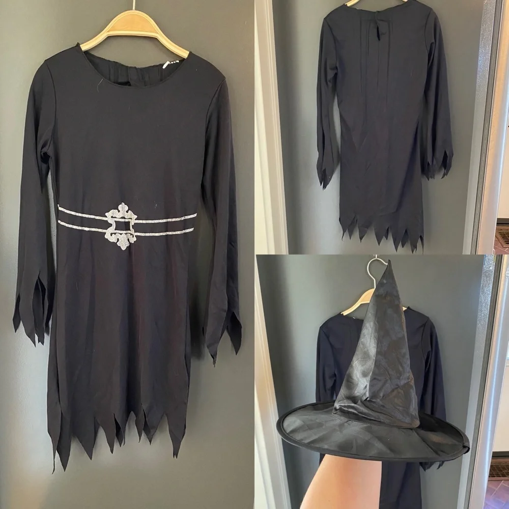 🕶️Witch dress costume + hat Kids sz Lg Fits 8-10